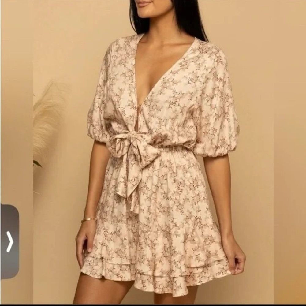 Shore Brand Malta Mini Dress Pastel Pink Floral Ruffle - Size M